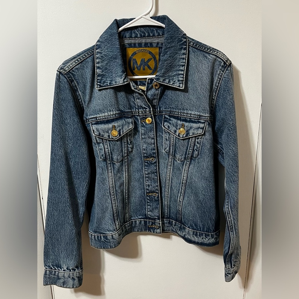 Michael Kors MK Denim Jean Jacket Blue Size M Gold Buttons Classic 90’s Style